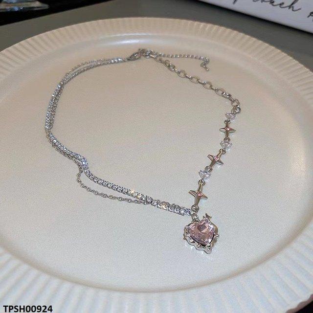Pink Heart Pendant With Chain