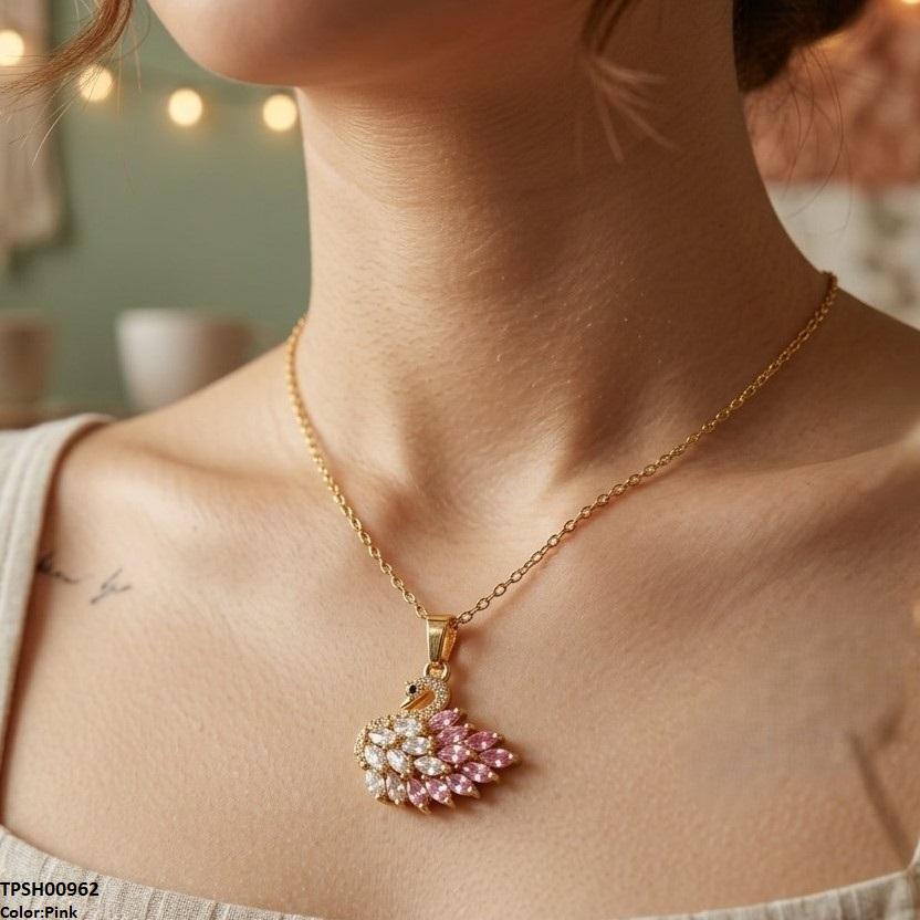 Stainless Steel Zircon Duck Pendant