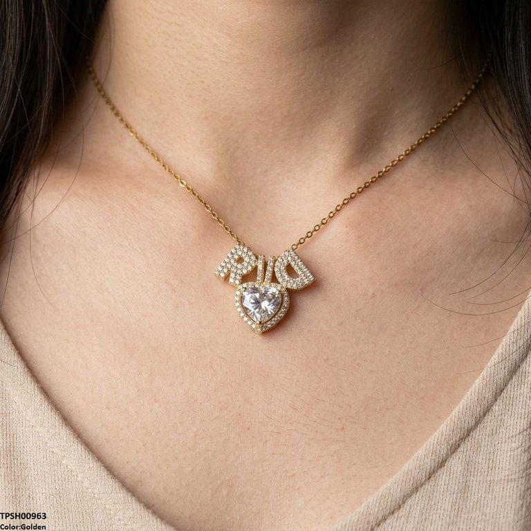 Stainless Steel Zircon Heart Pendant