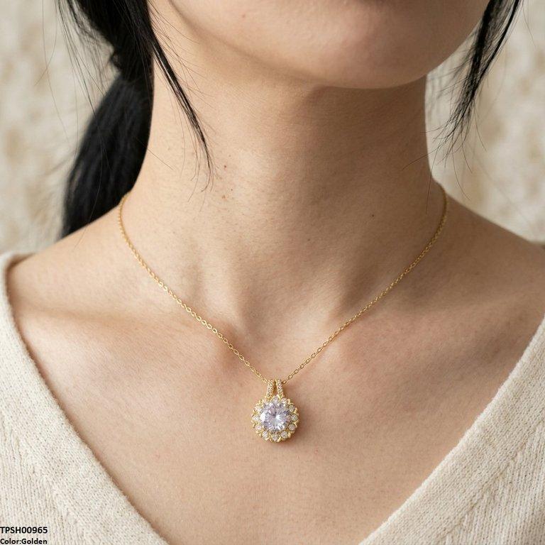 Stainless Steel Zircon Round Flower Pendant