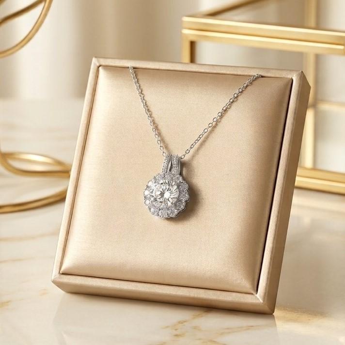 Stainless Steel Zircon Round Flower Pendant