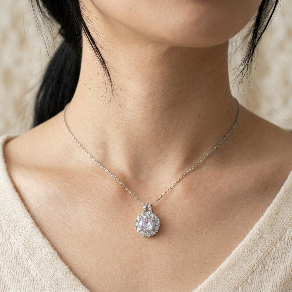 Stainless Steel Zircon Round Flower Pendant