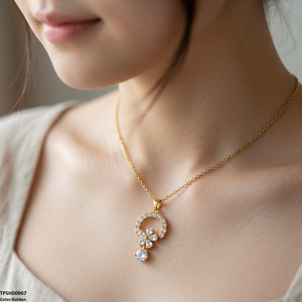 Stainless Steel Zircon Flower Round Drop Pendant
