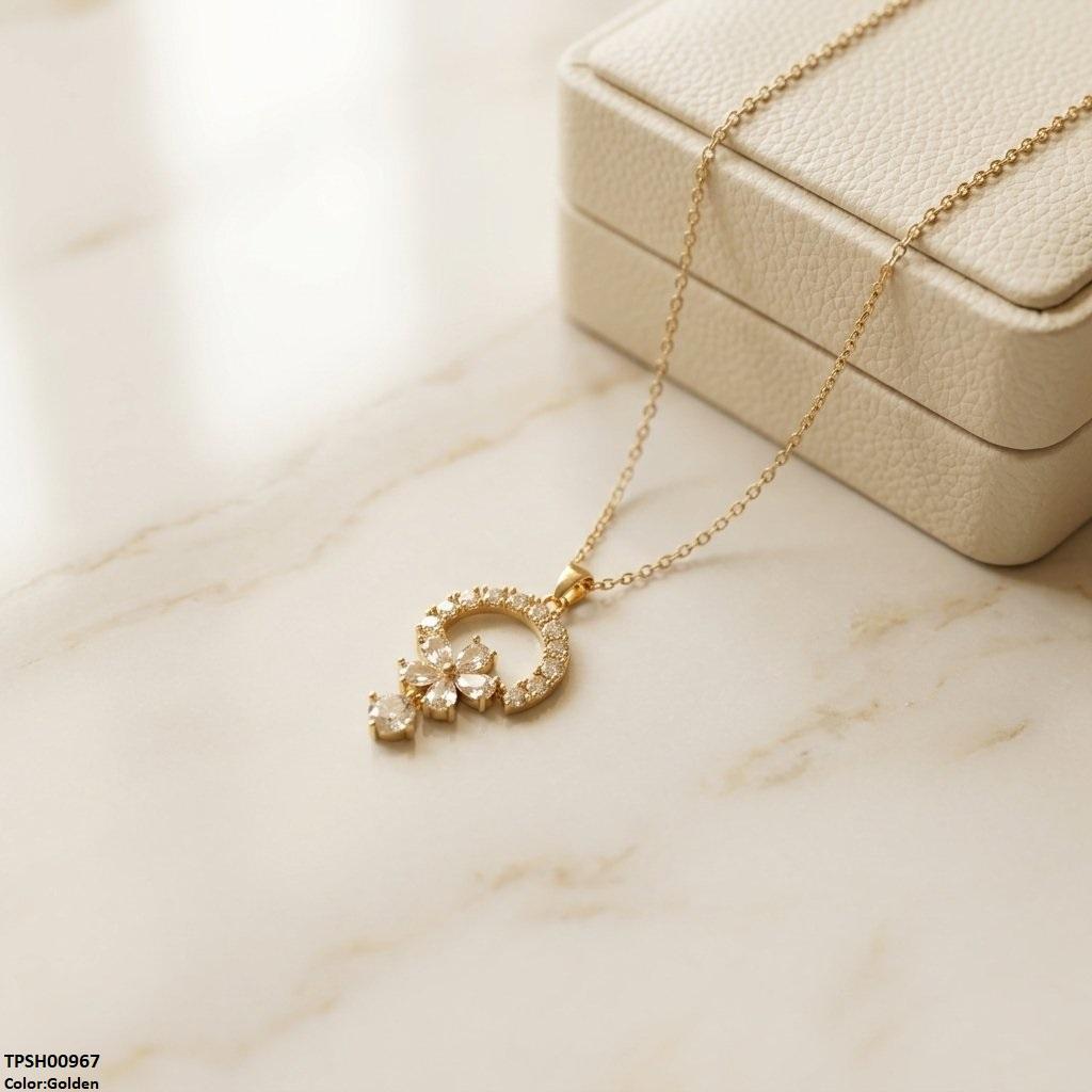 Stainless Steel Zircon Flower Round Drop Pendant