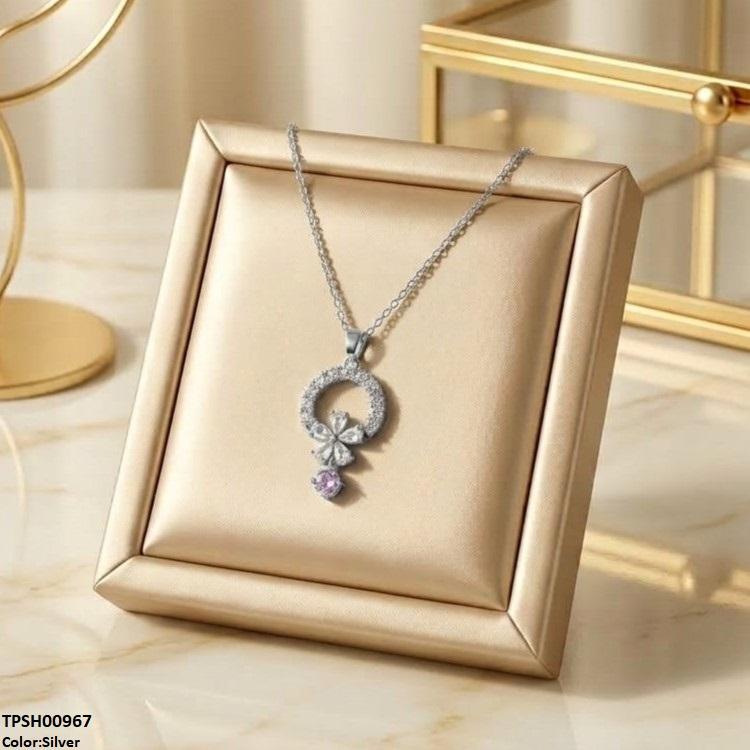 Stainless Steel Zircon Flower Round Drop Pendant