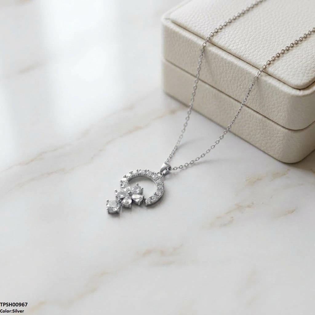 Stainless Steel Zircon Flower Round Drop Pendant