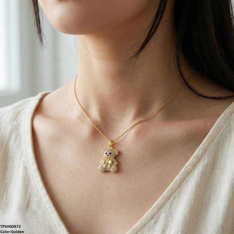 Stainless Steel Zircon Teddy Bear Pendant