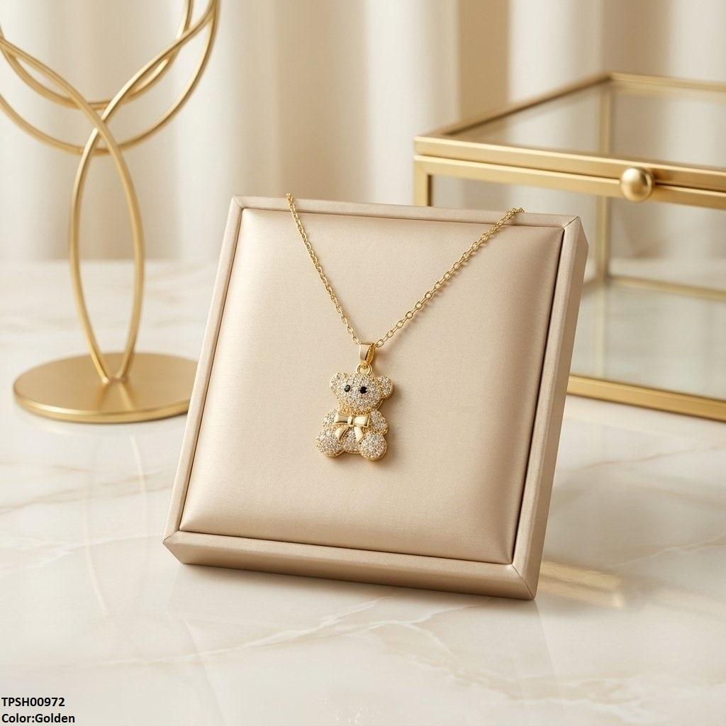 Stainless Steel Zircon Teddy Bear Pendant