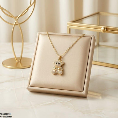 Stainless Steel Zircon Teddy Bear Pendant