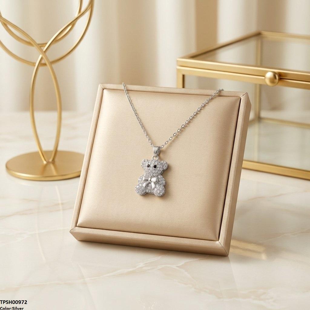 Stainless Steel Zircon Teddy Bear Pendant