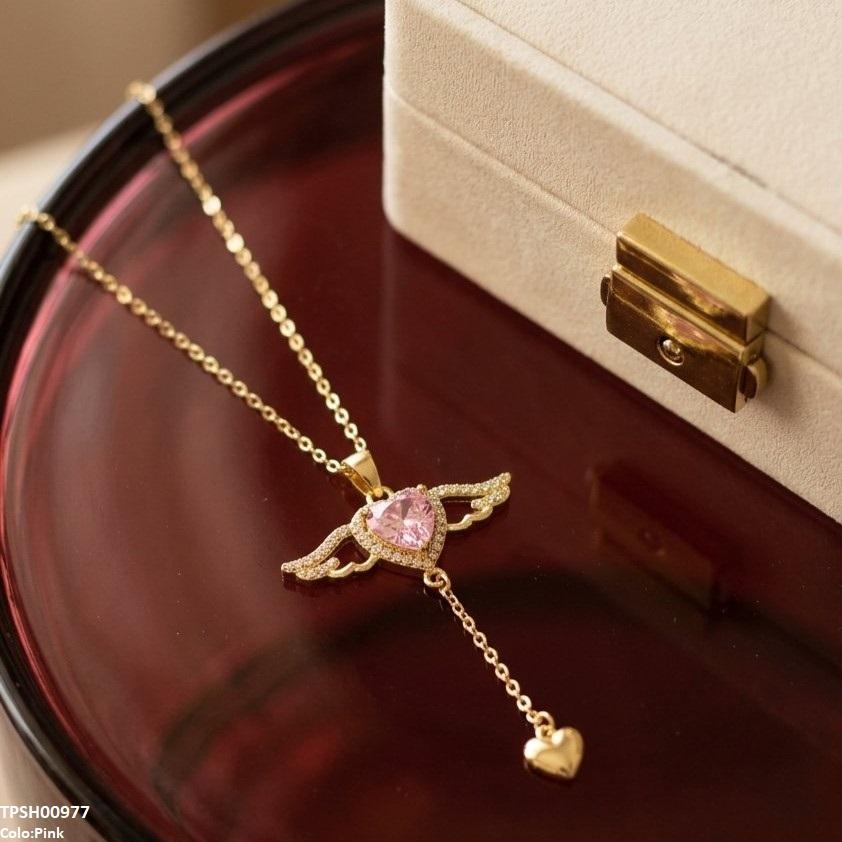 Stainless Steel Zircon Double Heart Pendant