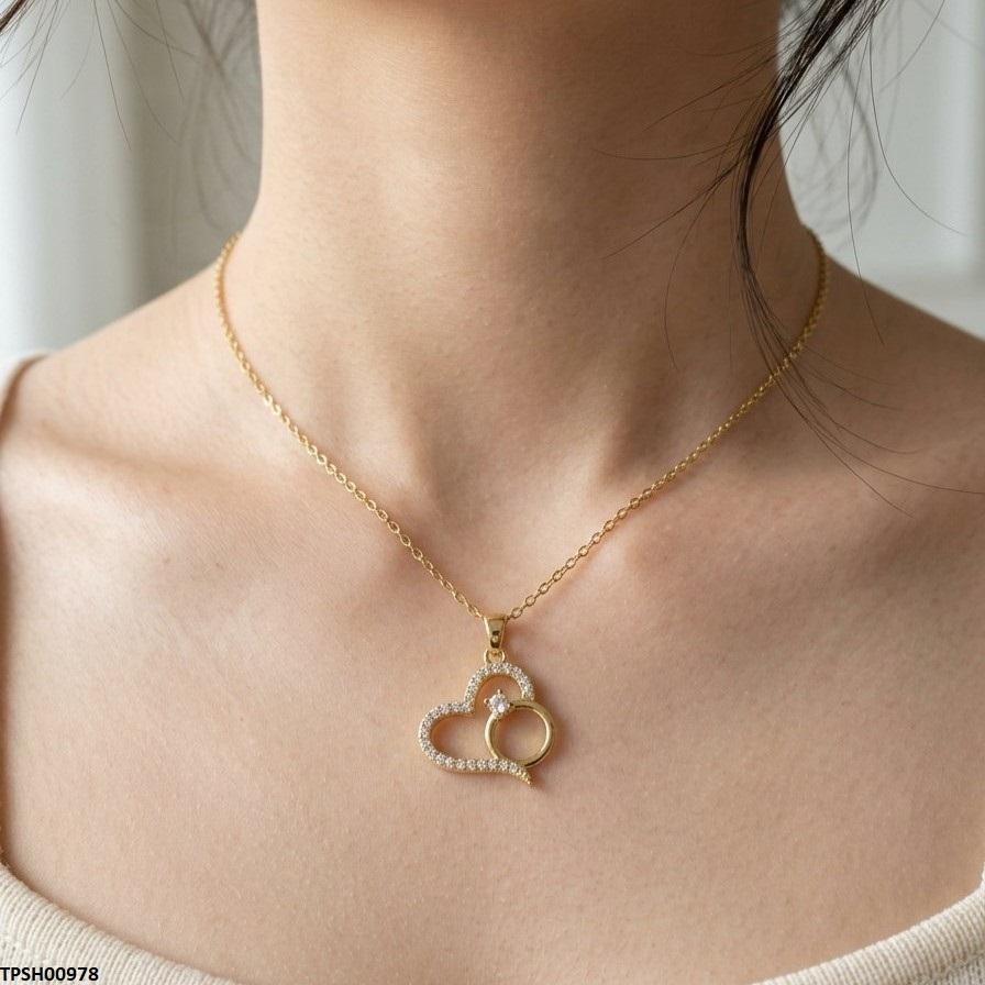 Stainless Steel Zircon Heart Ring Pendant