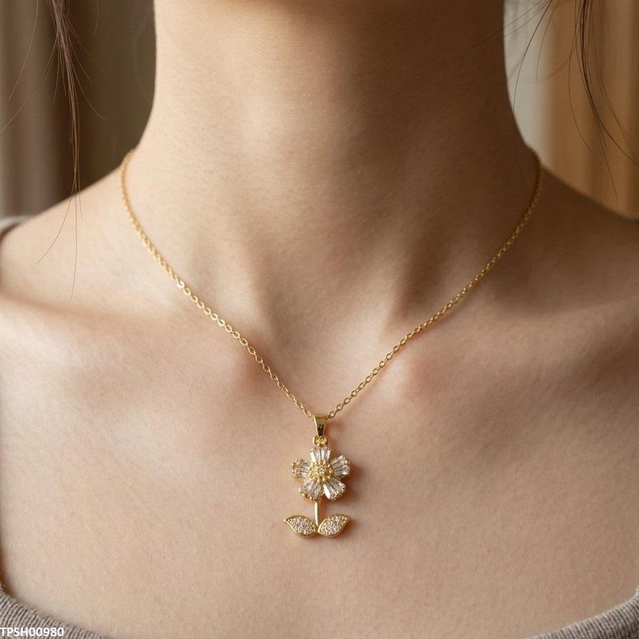 Stainless Steel Zircon Sun Flower Pendant