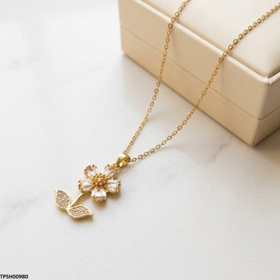 Stainless Steel Zircon Sun Flower Pendant