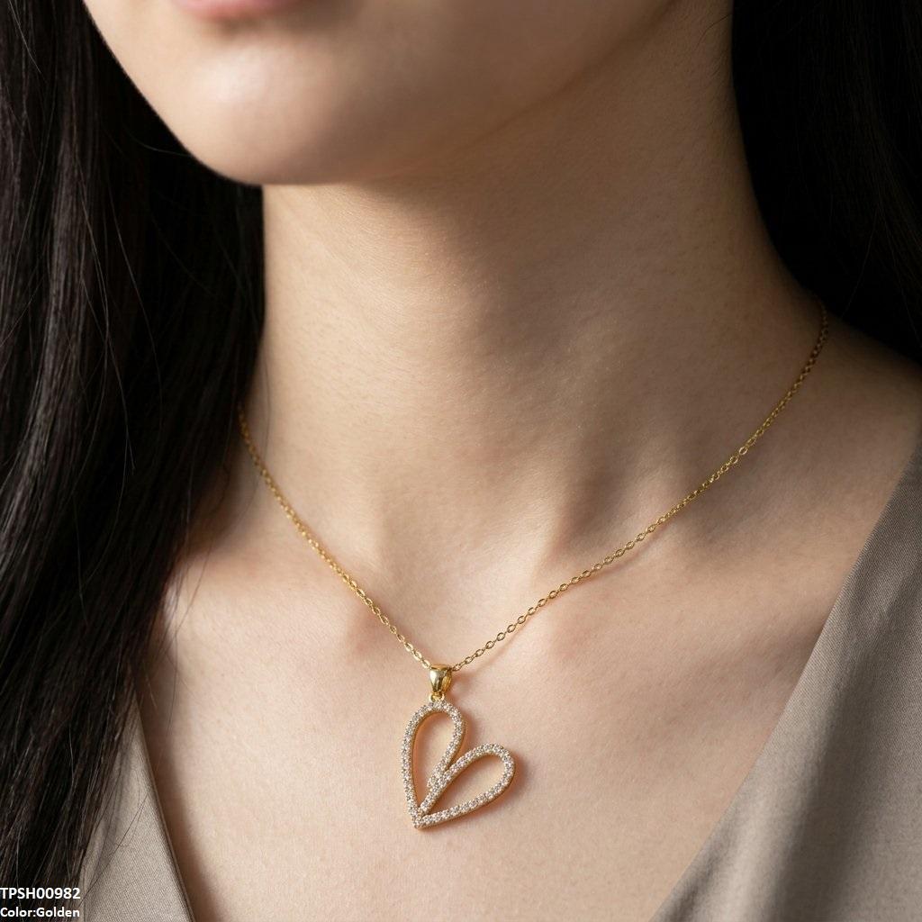 Stainless Steel Zircon Heart Pendant