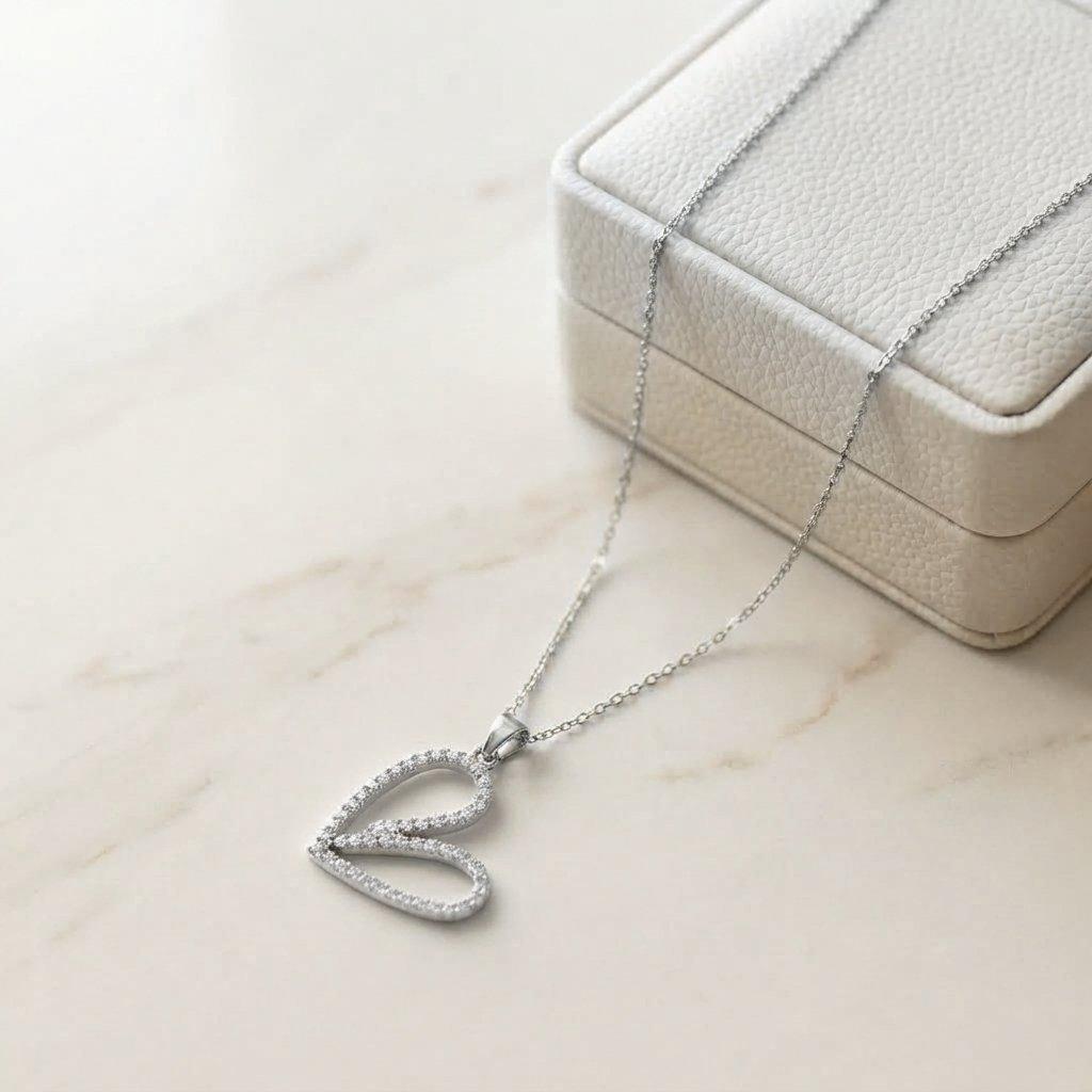 Stainless Steel Zircon Heart Pendant