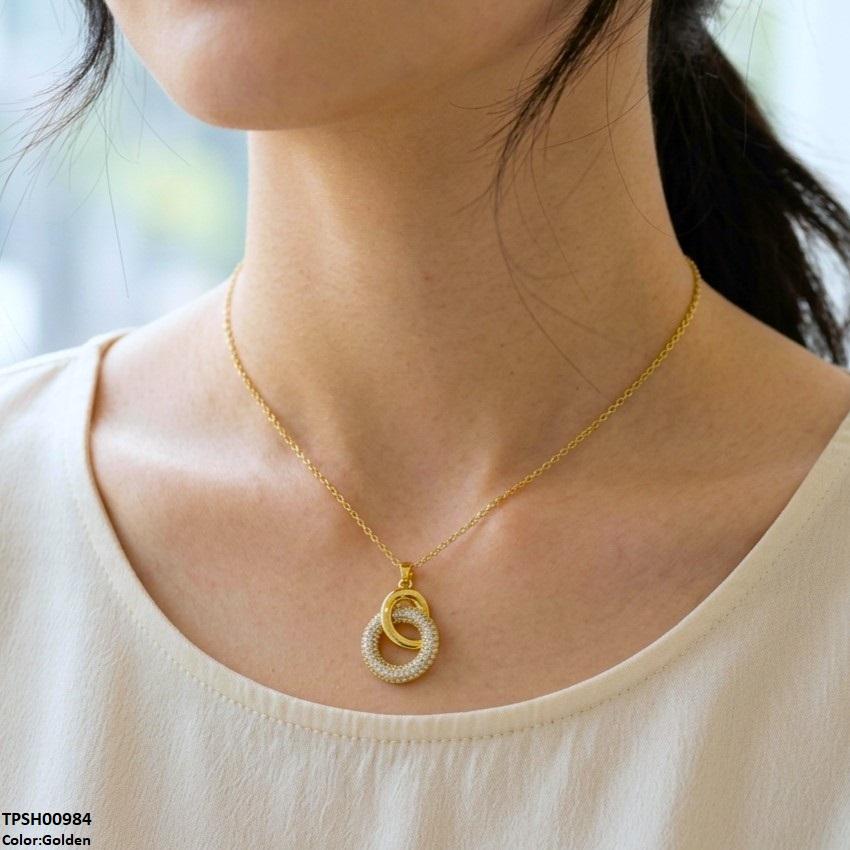 Stainless Steel Zircon Double Round Pendant