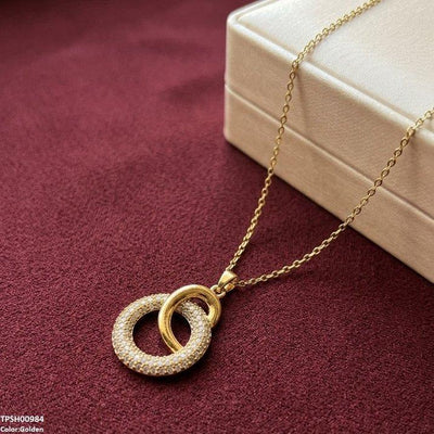 Stainless Steel Zircon Double Round Pendant