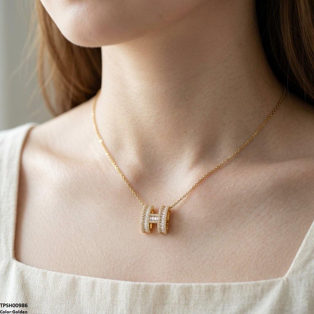 Stainless Steel Zircon H Design Pendant