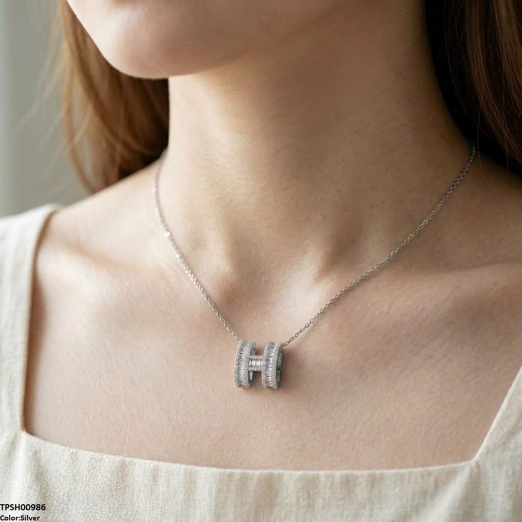 Stainless Steel Zircon H Design Pendant