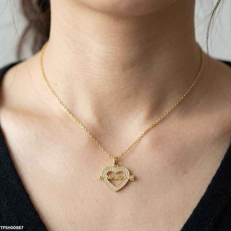 Stainless Steel Zircon Heart Pendant