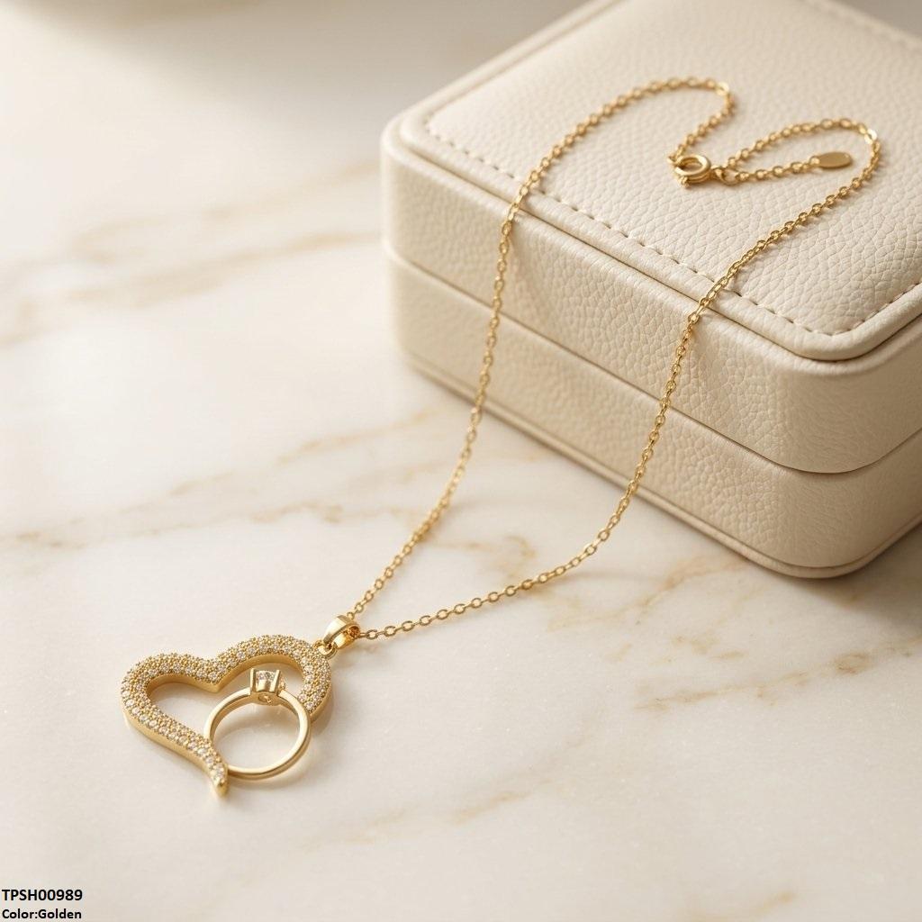 Stainless Steel Zircon Heart Ring Pendant