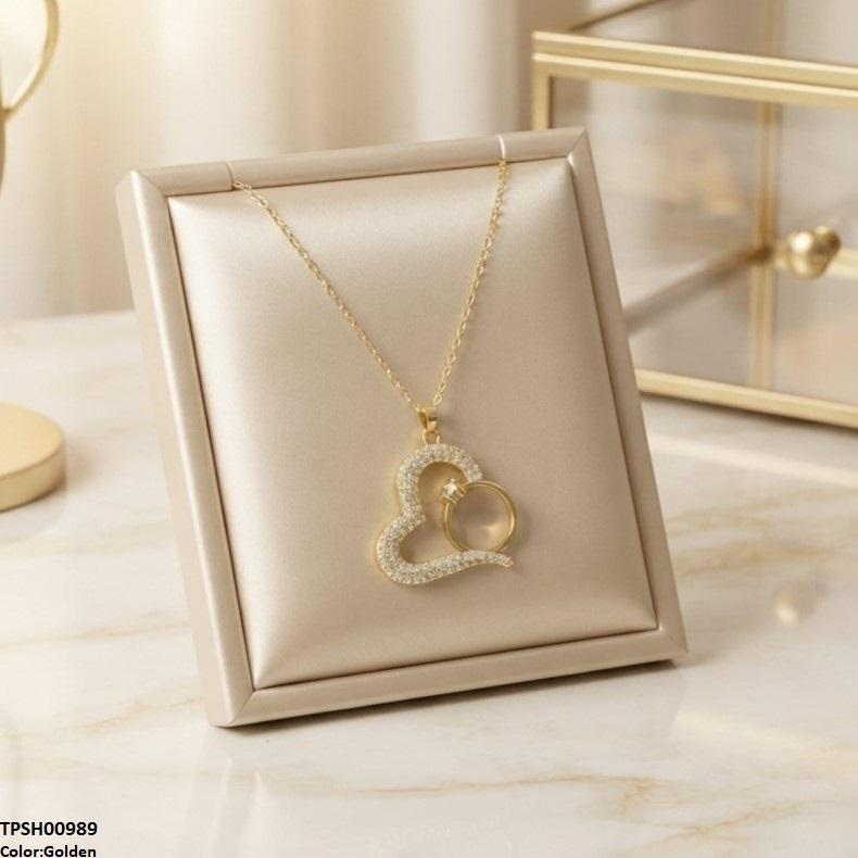 Stainless Steel Zircon Heart Ring Pendant