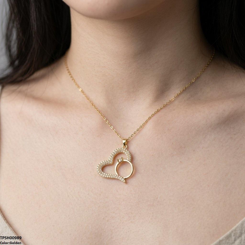 Stainless Steel Zircon Heart Ring Pendant