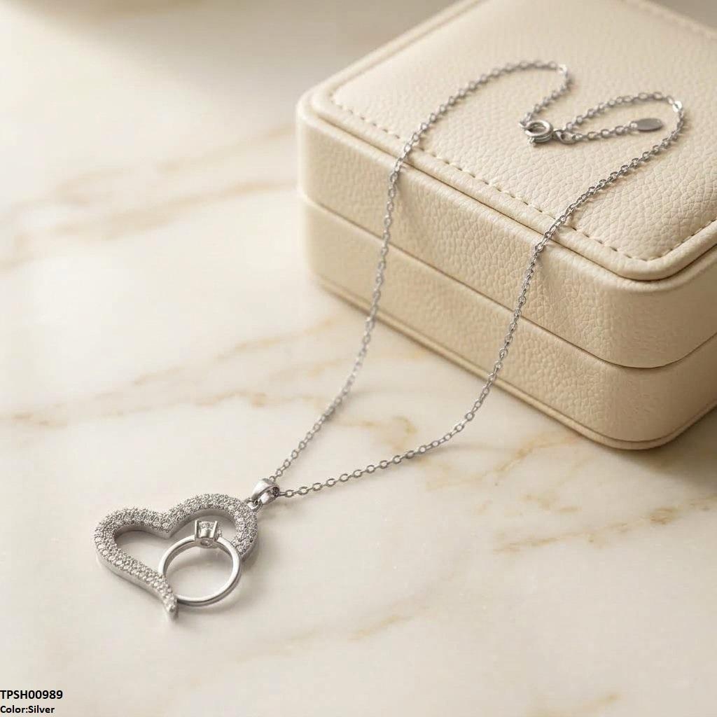 Stainless Steel Zircon Heart Ring Pendant