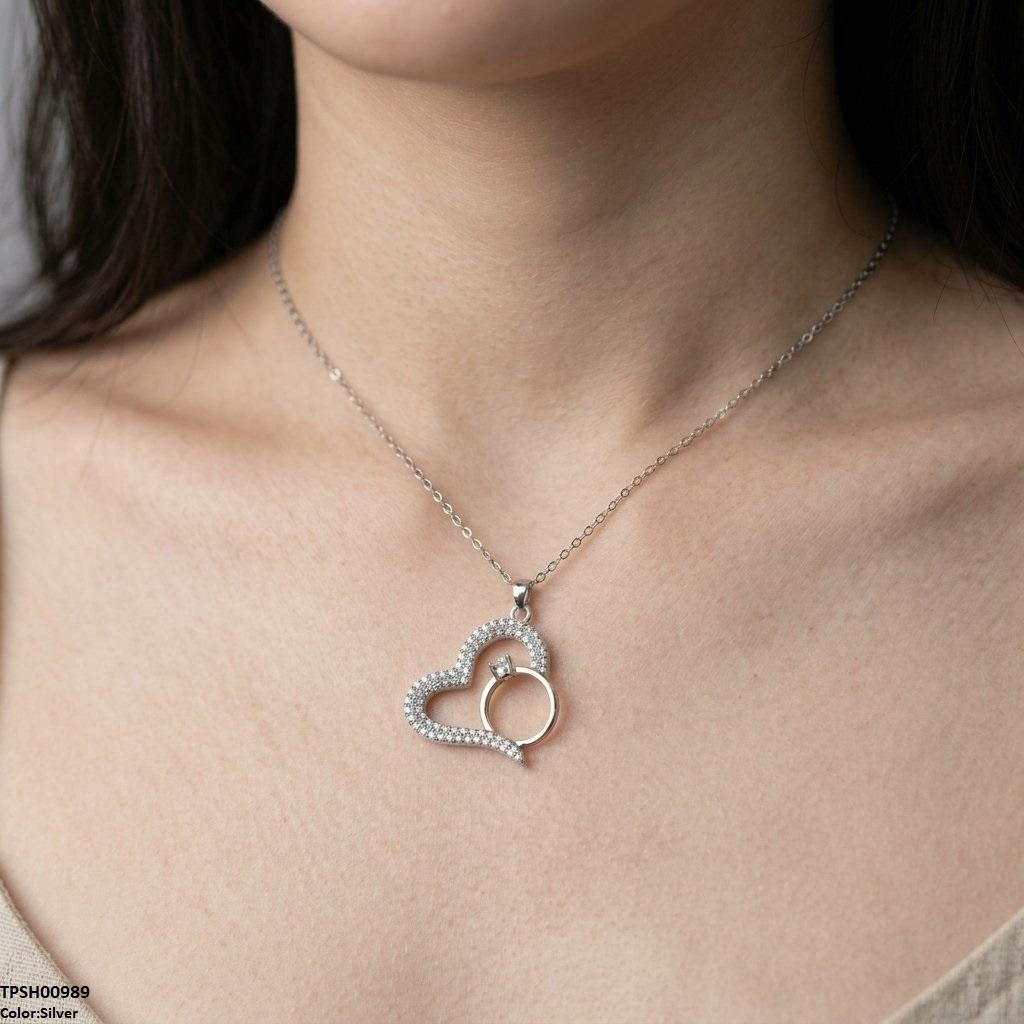 Stainless Steel Zircon Heart Ring Pendant