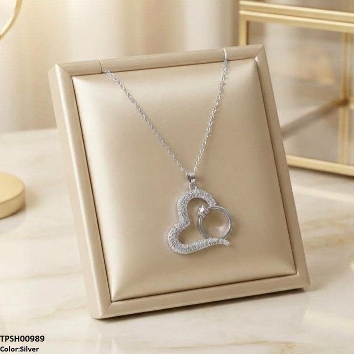 Stainless Steel Zircon Heart Ring Pendant