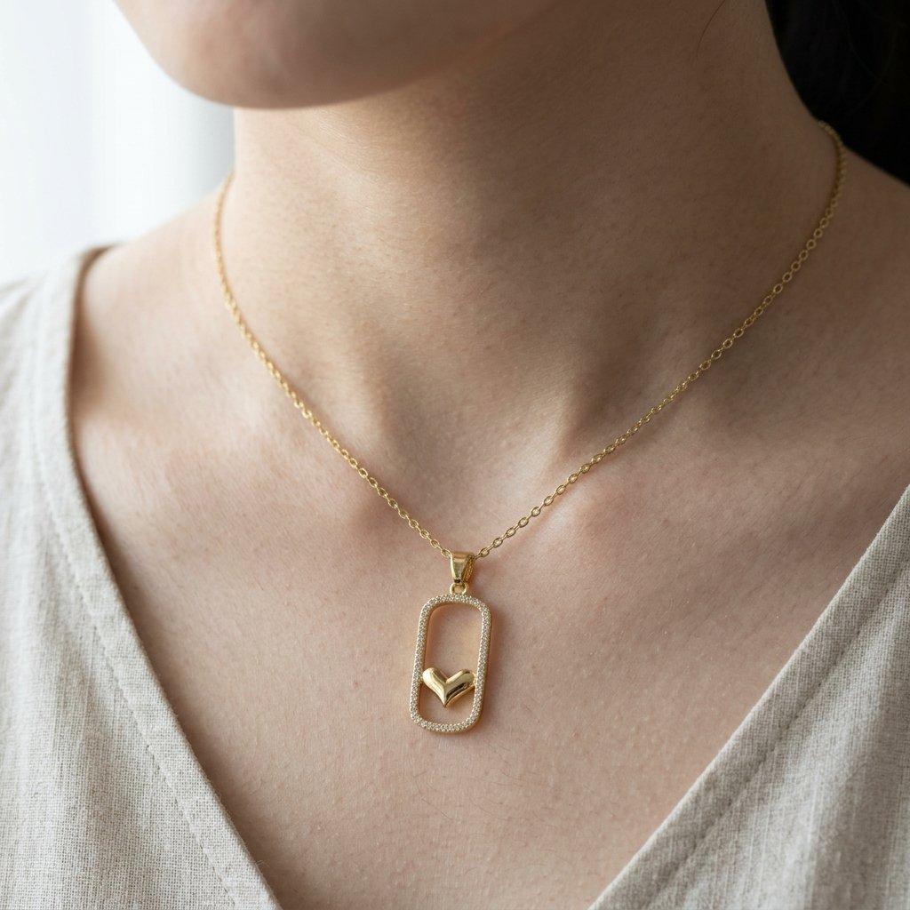 Stainless Steel Zircon Rectangle Heart Pendant