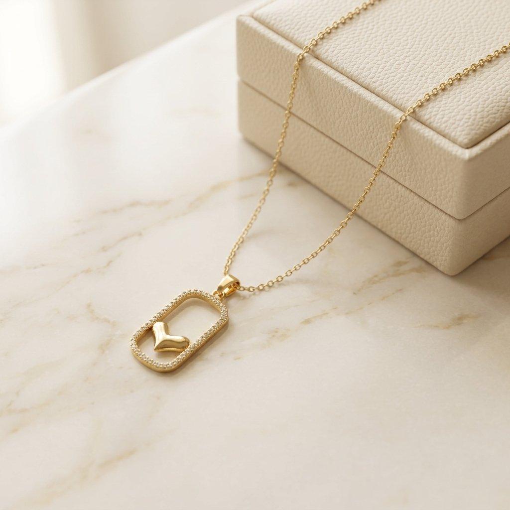Stainless Steel Zircon Rectangle Heart Pendant