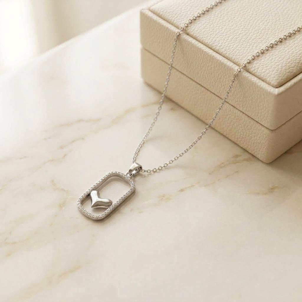 Stainless Steel Zircon Rectangle Heart Pendant