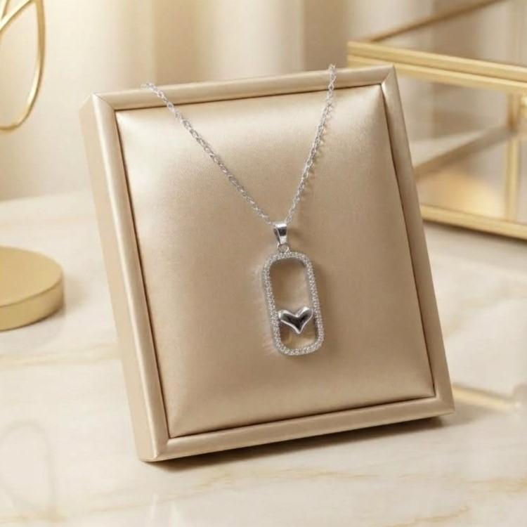 Stainless Steel Zircon Rectangle Heart Pendant