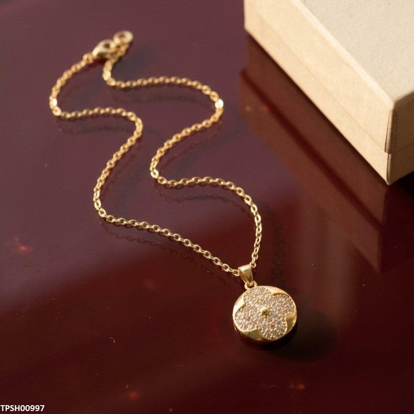 Stainless Steel Zircon Round Flower Pendant