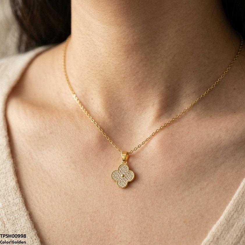 Stainless Steel Zircon Flower Pendant