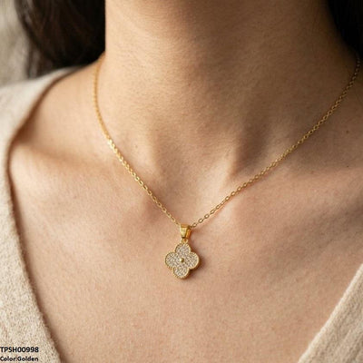 Stainless Steel Zircon Flower Pendant