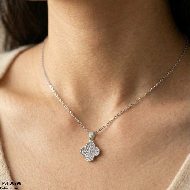 Stainless Steel Zircon Flower Pendant