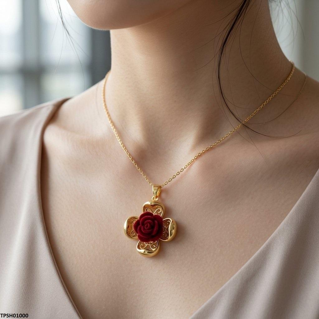 Stainless Steel Zircon Rose Pendant