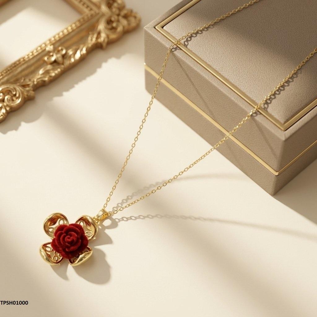 Stainless Steel Zircon Rose Pendant
