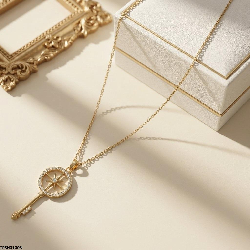 Stainless Steel Zircon Star Key Pendant