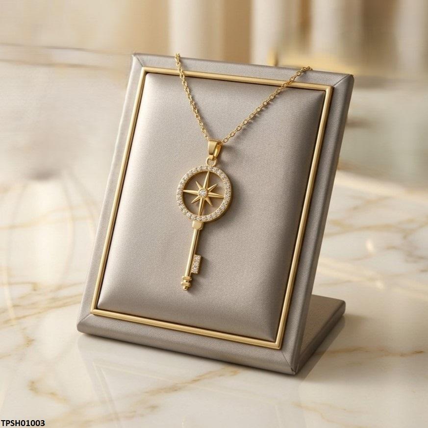 Stainless Steel Zircon Star Key Pendant