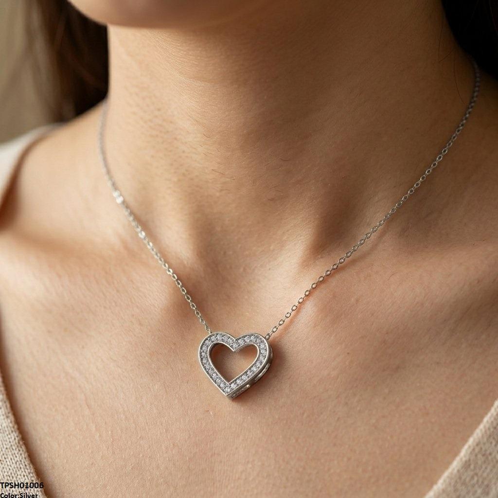 Stainless Steel Zircon Heart Pendant