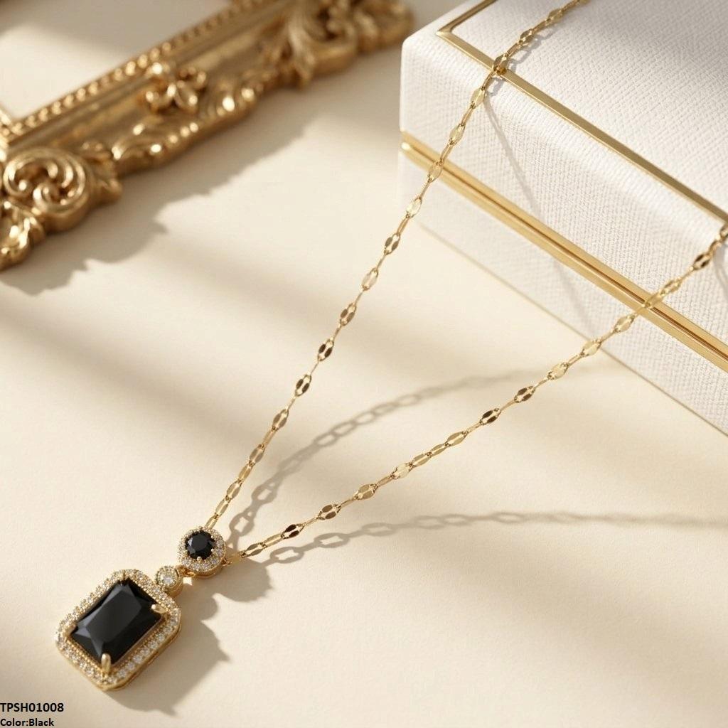 Stainless Steel Zircon Round/Square Drop Pendant