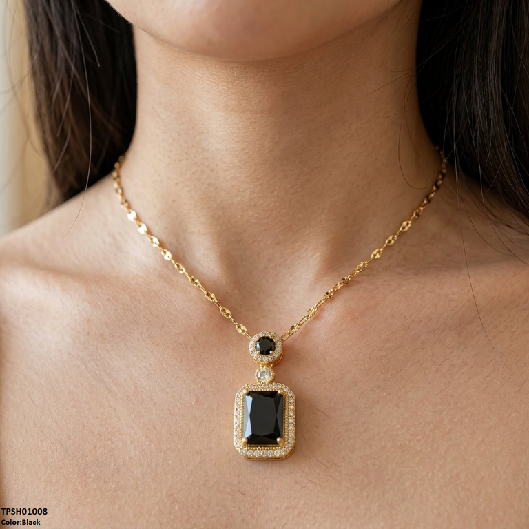 Stainless Steel Zircon Round/Square Drop Pendant