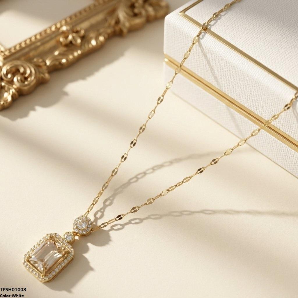 Stainless Steel Zircon Round/Square Drop Pendant