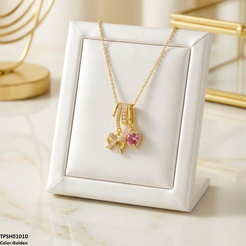 Stainless Steel Zircon Bow/Heart Drop Pendant