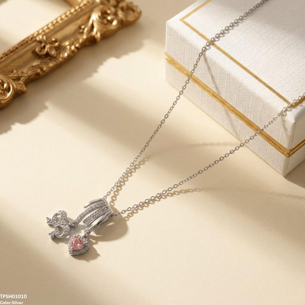 Stainless Steel Zircon Bow/Heart Drop Pendant