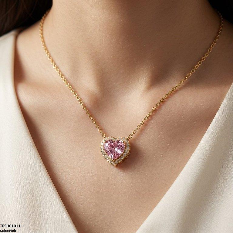 Stainless Steel Zircon Heart Pendant